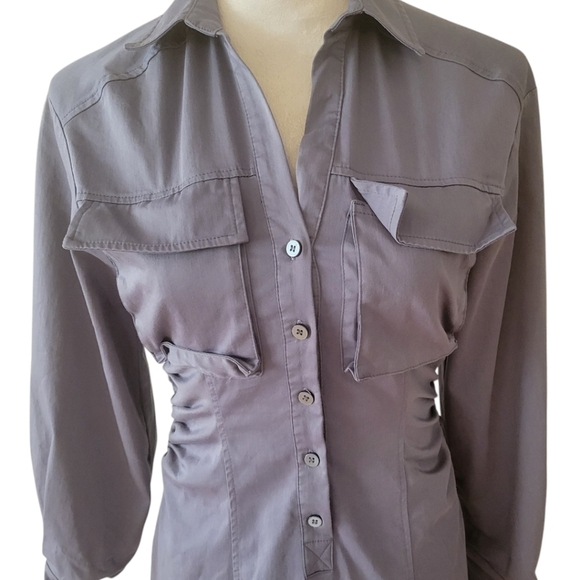 Zara Gray Blue Button Up Midi Length Shirt Dress Size Small - Picture 3 of 6